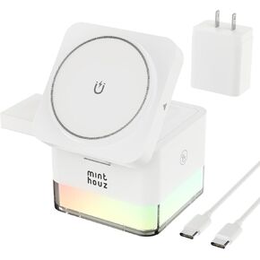 Minthouz 3 in 1 Apple Charging Station: Wireless Charger iPhone Magnetic Charger with Multi-Color Light for Multiple Devices – iPhone 16, 15, 14, 13, 12 Pro/Max, Apple Watch Series & AirPods Pro/4/3/2