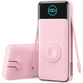 Portable Charger 26800mah for iPhone with Built-in Cables & AC Wall Plug,6-in-1 USB C Power Bank with iWatch Charger,25W PD Fast Charging Battery Pack for iPhone16/15/14/ 13/12,Android,Apple Watch etc