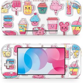 ZOOMHITSKINS Switch Lite Accessories, Compatible for Switch Lite Skin, Candy Pink Cute Kawaii Cup Cake Puff Macaron Sugar Anime, 3M Vinyl, Durable & Fit, Easy to Install, Made in The USA