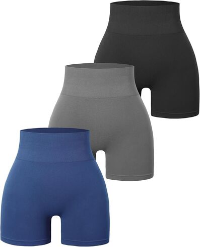 3 Piece Workout Shorts Women Yoga Seamless Gym Shorts High Waisted Spandex Biker Shorts(J162L-B/Grey/Dcoffee) in Saudi Arabia