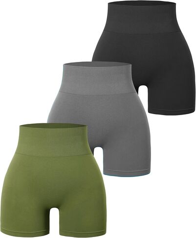 3 Piece Workout Shorts Women Yoga Seamless Gym Shorts High Waisted Spandex Biker Shorts(J162L-B/Grey/Dcoffee) in Saudi Arabia