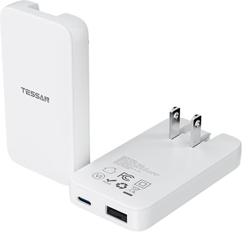 USB C Flat Wall Charger Block, TESSAN Ultra Slim Multi-Port Power Adapter for iPhone 16/15 Series and Samsung Galaxy Models, PD 35W Fast Charging Foldable Outlet Plug in Saudi Arabia