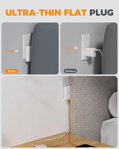 USB C Flat Wall Charger Block, TESSAN Ultra Slim Multi-Port Power Adapter for iPhone 16/15 Series and Samsung Galaxy Models, PD 35W Fast Charging Foldable Outlet Plug in Saudi Arabia