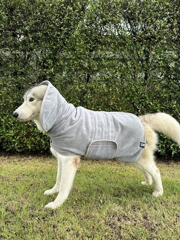 Tuff Pupper Fast Drying Dog Bath Robe | 800 GSM Plush Dog Towel Bathrobe/Dressing Gown | Super Absorbent Pet/Puppy Bathrobe | Adjustable Hood & Belly Strap | Super Soft | Fast Drying (XXL, Blue) in Kuwait