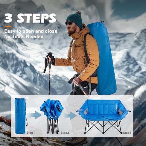 PUKAMI Oversized Double Camping Chair, Folding Loveseat Camping Chair for Adults, 2 Person Camping Couch Heavy Duty Camping Chairs, Portable Outdoor Lawn Chairs with Cup Holder in Saudi Arabia
