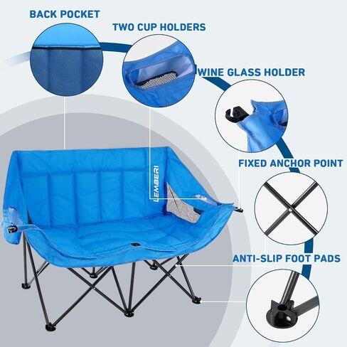 PUKAMI Oversized Double Camping Chair, Folding Loveseat Camping Chair for Adults, 2 Person Camping Couch Heavy Duty Camping Chairs, Portable Outdoor Lawn Chairs with Cup Holder in Saudi Arabia