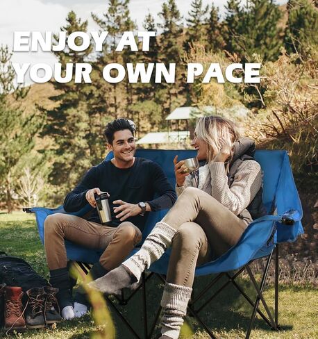 PUKAMI Oversized Double Camping Chair, Folding Loveseat Camping Chair for Adults, 2 Person Camping Couch Heavy Duty Camping Chairs, Portable Outdoor Lawn Chairs with Cup Holder in Saudi Arabia