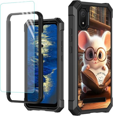 for Cloud Mobile Stratus C8 Phone Case with Tempered Glass Screen Protector Panda Guitar Design Hybrid Dual Layer Soft TPU Hard PC Heavy Duty Shockproof Protective Cover for Cloud Stratus C8 in Saudi Arabia