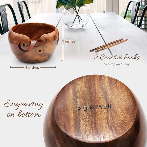 Yarn Bowls 7x4 inches for Crocheting. Wooden Yarn Bowl Holder for Knitting with Free Carry Pouch & 2 Crochet Hooks in Saudi Arabia