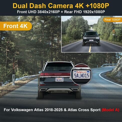 FITCAMX 4K DASH CAM مناسبة لفولكس واجن أطلس 2018-2025 و ATLAS Cross Sport (الطراز B ، تصميم واسع للجسم) ، LOOK OEM ، 2160p uhd vide in Kuwait