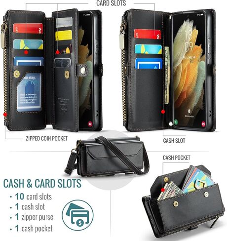 Asuwish Phone Case for Samsung Galaxy S21 Ultra 5G Zipper Wallet Cover with Tempered Glass Screen Protector and Flip RFID Blocking Cash Card Holder Cell S21ultra 21S S 21 21ultra G5 Women Girls Green in Saudi Arabia