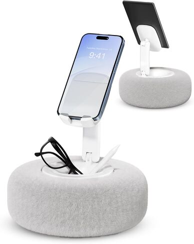 Phone Stand with Pillow, Adjustable iPhone Stand with Anti-Slip Strips, High-Viscosity Pads – Compatible with 4"-7" Devices, Including iPhone, iPad, Kindle, and Android (Grey) in Saudi Arabia