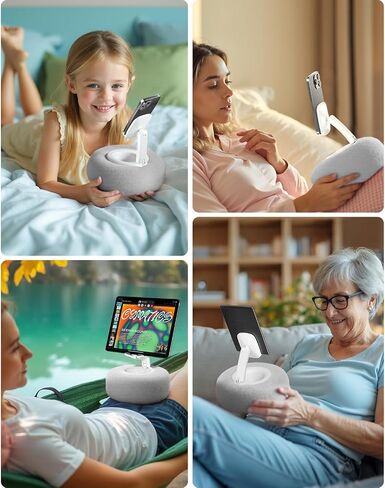 Phone Stand with Pillow, Adjustable iPhone Stand with Anti-Slip Strips, High-Viscosity Pads – Compatible with 4"-7" Devices, Including iPhone, iPad, Kindle, and Android (Grey) in Saudi Arabia