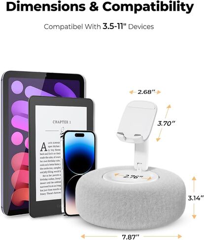 Phone Stand with Pillow, Adjustable iPhone Stand with Anti-Slip Strips, High-Viscosity Pads – Compatible with 4"-7" Devices, Including iPhone, iPad, Kindle, and Android (Grey) in Saudi Arabia
