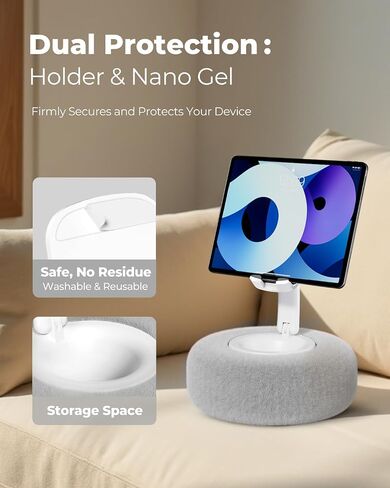 Phone Stand with Pillow, Adjustable iPhone Stand with Anti-Slip Strips, High-Viscosity Pads – Compatible with 4"-7" Devices, Including iPhone, iPad, Kindle, and Android (Grey) in Saudi Arabia