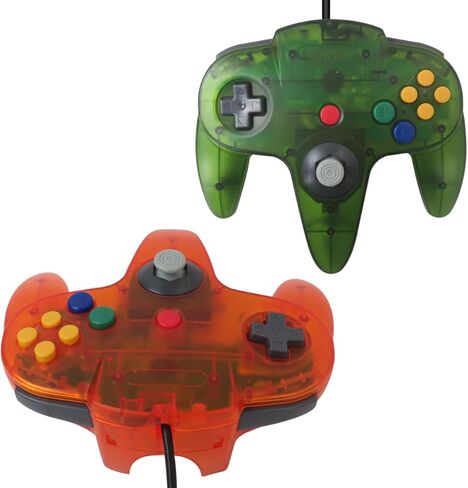 Atiodyuuk New 2 Pack Classic N64 Controller ، Wired N64 Controller تمت ترقية التحكم في وحدة التحكم في ألعاب الفيديو N64 (غابة أخضر وبرتقالي) in Saudi Arabia