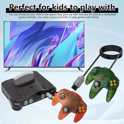 Atiodyuuk New 2 Pack Classic N64 Controller ، Wired N64 Controller تمت ترقية التحكم في وحدة التحكم في ألعاب الفيديو N64 (غابة أخضر وبرتقالي) in Saudi Arabia