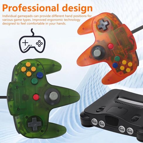 Atiodyuuk New 2 Pack Classic N64 Controller ، Wired N64 Controller تمت ترقية التحكم في وحدة التحكم في ألعاب الفيديو N64 (غابة أخضر وبرتقالي) in Saudi Arabia