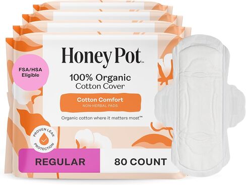 The Honey Pot Company - Non-Herbal Regular Flow Pads with Wings - Organic Pads for Women - Cotton Cover, & Ultra-Absorbent Pulp Core - Feminine Care - 20 ct in Kuwait