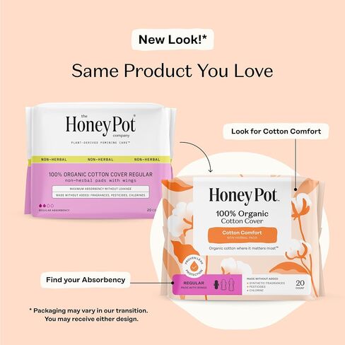 The Honey Pot Company - Non-Herbal Regular Flow Pads with Wings - Organic Pads for Women - Cotton Cover, & Ultra-Absorbent Pulp Core - Feminine Care - 20 ct in Kuwait
