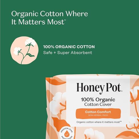 The Honey Pot Company - Non-Herbal Regular Flow Pads with Wings - Organic Pads for Women - Cotton Cover, & Ultra-Absorbent Pulp Core - Feminine Care - 20 ct in Kuwait