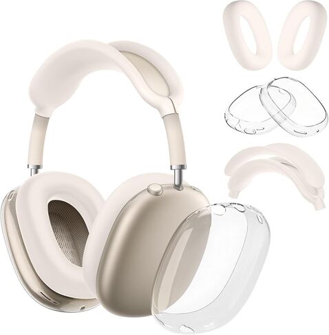 SeltureDone 4 in 1 Case Cover متوافق مع غطاء Airpods Max Captand/Ear Coups/Ear Palcs ، و Silicone Silecone All -Round Silicon و Clear TPU لـ AirPods Max - Starlight in Kuwait