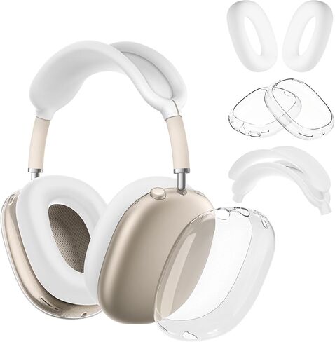 SeltureDone 4 in 1 Case Cover متوافق مع غطاء Airpods Max Captand/Ear Coups/Ear Palcs ، و Silicone Silecone All -Round Silicon و Clear TPU لـ AirPods Max - Starlight in Kuwait