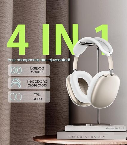 SeltureDone 4 in 1 Case Cover متوافق مع غطاء Airpods Max Captand/Ear Coups/Ear Palcs ، و Silicone Silecone All -Round Silicon و Clear TPU لـ AirPods Max - Starlight in Kuwait