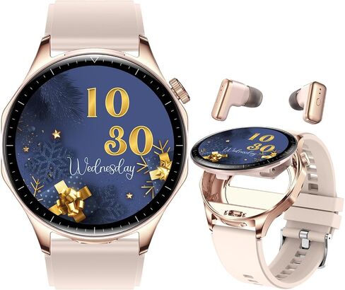 2 in 1 Smart Watch with Earbuds, 1.43" AMOLED Colorful Full Touch Screen Bluetooth Smartwatch for Men Women, Long Time Standby Men Women Sports Smart Watch Fitness Tracker (Pink) in Saudi Arabia