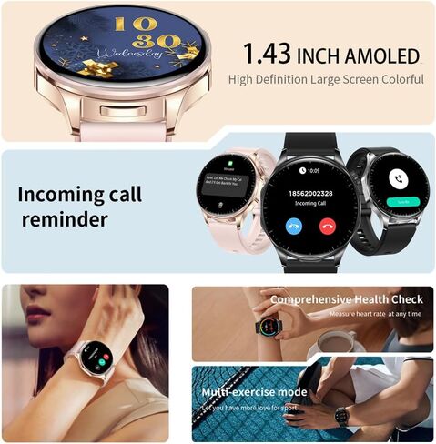 2 in 1 Smart Watch with Earbuds, 1.43" AMOLED Colorful Full Touch Screen Bluetooth Smartwatch for Men Women, Long Time Standby Men Women Sports Smart Watch Fitness Tracker (Pink) in Saudi Arabia