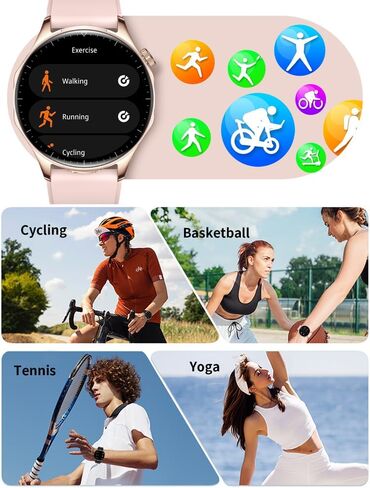 2 in 1 Smart Watch with Earbuds, 1.43" AMOLED Colorful Full Touch Screen Bluetooth Smartwatch for Men Women, Long Time Standby Men Women Sports Smart Watch Fitness Tracker (Pink) in Saudi Arabia