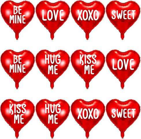 Libima 12 قطعة من بالونات عيد الحب على شكل قلب 18 بوصة، بالونات من رقائق معدنية على شكل قلب، XOXO Love Sweet Be Mine، Kiss Me Hug Me، بالونات على شكل قلب من رقائق الفويل لحفلات الزفاف في عيد الحب (أحمر) in Saudi Arabia