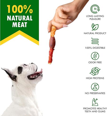 Kabobs Dog Rawhide Treats with Duck & Chicken Human Grade Meat - All Natural & Organic Dried Snacks - Grain Free Long Lasting Chews for Large & Small Dogs - Best Sticks for Training & Healthy Teeth in Saudi Arabia
