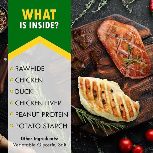 Kabobs Dog Rawhide Treats with Duck & Chicken Human Grade Meat - All Natural & Organic Dried Snacks - Grain Free Long Lasting Chews for Large & Small Dogs - Best Sticks for Training & Healthy Teeth in Saudi Arabia