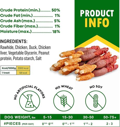 Kabobs Dog Rawhide Treats with Duck & Chicken Human Grade Meat - All Natural & Organic Dried Snacks - Grain Free Long Lasting Chews for Large & Small Dogs - Best Sticks for Training & Healthy Teeth in Saudi Arabia