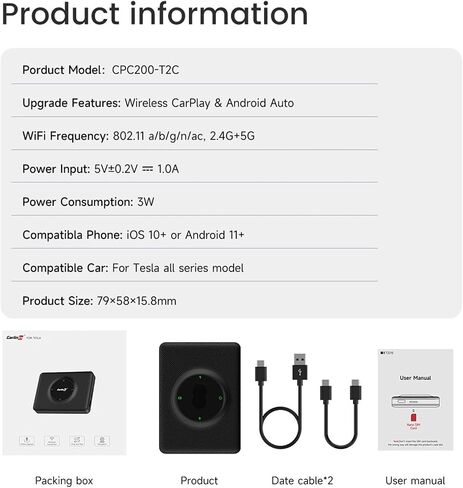 Carplay اللاسلكي لمحول Tesla Android Auto. متوافق مع الطراز 3 الطراز Y S X in Kuwait