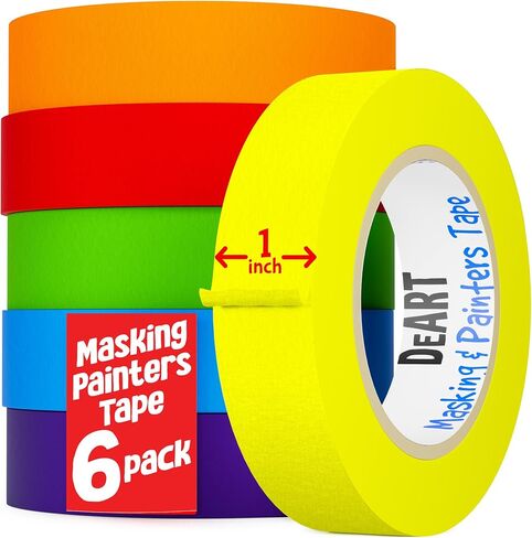 Masking Tape - EXTRA LONG 1008 FEET x 1 Inch - Painters Tape Assortment, 6 Color Painter Tape Rolls, Colored Labeling Paper Tape for Bullet Journals Party Decorations DIY Craft Artist Tape Art Tape in Kuwait