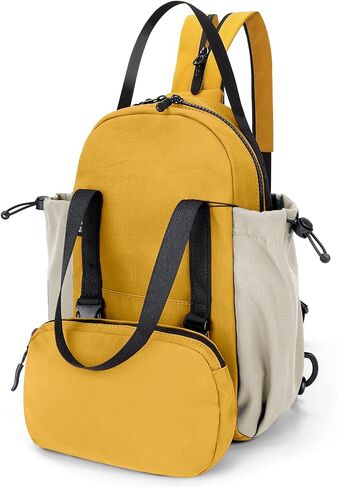 Small Nylon Convertible Backpack for Woman, Sling Backpack Convertible Crossbody Bags Daypack for Work Daily Travel, Yellow in Saudi Arabia
