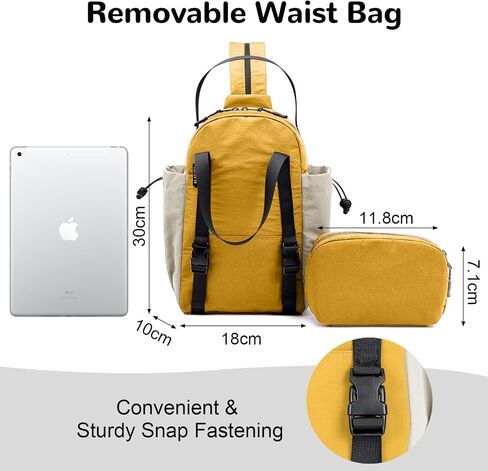 Small Nylon Convertible Backpack for Woman, Sling Backpack Convertible Crossbody Bags Daypack for Work Daily Travel, Yellow in Saudi Arabia