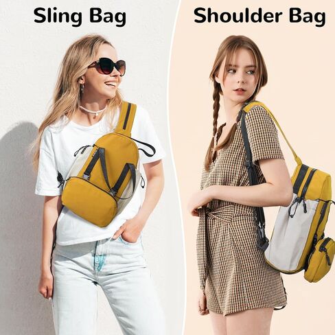 Small Nylon Convertible Backpack for Woman, Sling Backpack Convertible Crossbody Bags Daypack for Work Daily Travel, Yellow in Saudi Arabia