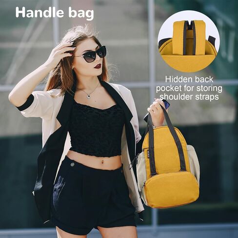 Small Nylon Convertible Backpack for Woman, Sling Backpack Convertible Crossbody Bags Daypack for Work Daily Travel, Yellow in Saudi Arabia