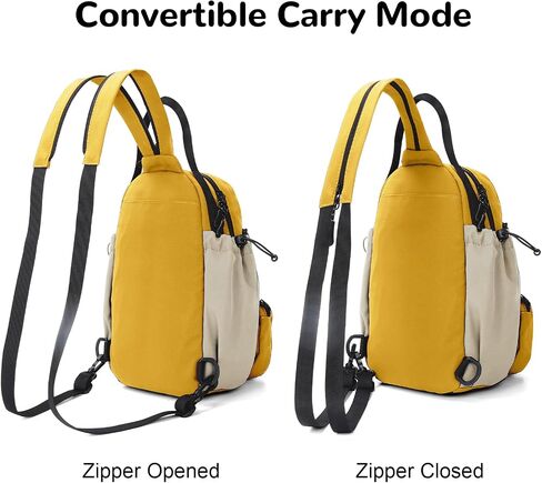 Small Nylon Convertible Backpack for Woman, Sling Backpack Convertible Crossbody Bags Daypack for Work Daily Travel, Yellow in Saudi Arabia