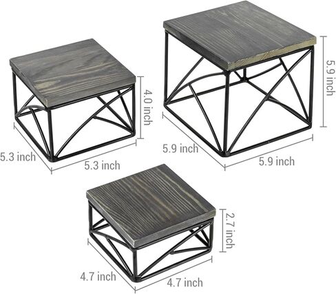 رافعات عرض الحلوى الحديثة من MyGift، سطح خشبي ريفي مطلي باللون الأبيض وقاعدة سلكية معدنية نحاسية هندسية، أرفف حامل بقاعدة لحلويات الكب كيك، مجموعة من 3 in Kuwait
