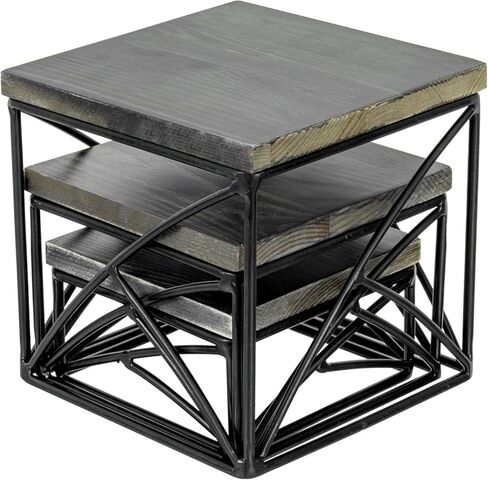 رافعات عرض الحلوى الحديثة من MyGift، سطح خشبي ريفي مطلي باللون الأبيض وقاعدة سلكية معدنية نحاسية هندسية، أرفف حامل بقاعدة لحلويات الكب كيك، مجموعة من 3 in Kuwait