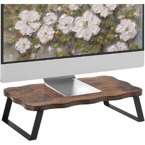 Monitor Stand Riser, Wooden Computer Stand for Desk, Wood and Steel Multi-Purpose Desktop Storage Laptop Riser Desk Shelf for Computer, Laptop, PC, Printer, 21.65 x 9.45 x 3.94 Inch Length (Brown/1 Pc)