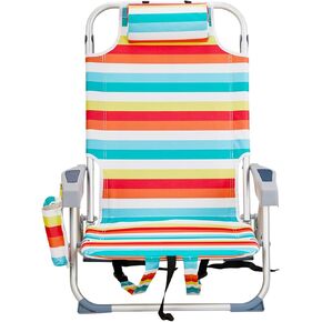 Bonnlo Low-Profile Folding Patio Chair with Headrest & Storage Pouch, Lightweight Aluminum Frame Supports 220 lbs/100 kg, Portable for Travel Lawn Poolside Camping Beach(Colorful)