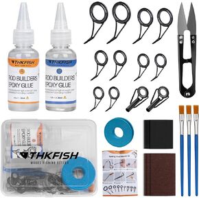THKFISH Fishing Rod Tip Repair Kit or Rod Guides with Glue, 6 Sizes Fishing Pole Tips Replacement Kit for Fishing Pole Tip with Rod Guides, Epoxy Glue, Wrapping Thread and Tape in Saudi Arabia