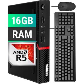 Lenovo ThinkCentre M715q Mini Tiny Business Desktop PC, AMD Ryzen 5 2400GE 3.2GHz, 16GB RAM, 256GB SSD, Keyboard and Mouse, WiFi, Bluetooth, Windows 10 Pro(Renewed), Black