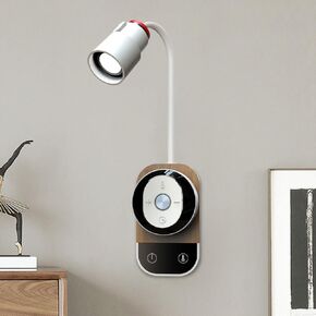 LED Reading lamp Wall Indoor Rechargeable Reading Light with Touch Switch and Remote Controls Wall Light Dimmable 5 Colours and Brightness Rotatable gooseneck lamp with Timer Function,White