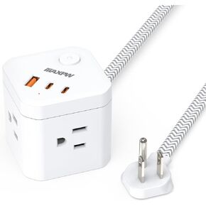 Flat Plug Power Strip Cube with USB Ports, 5 FT Flat Extension Cord with 4 AC Outlets & 3 USB Ports (2 USB C), Non-Surge, Desk Charging Station for Cruise Ship Travel Office School Dorm Room, White